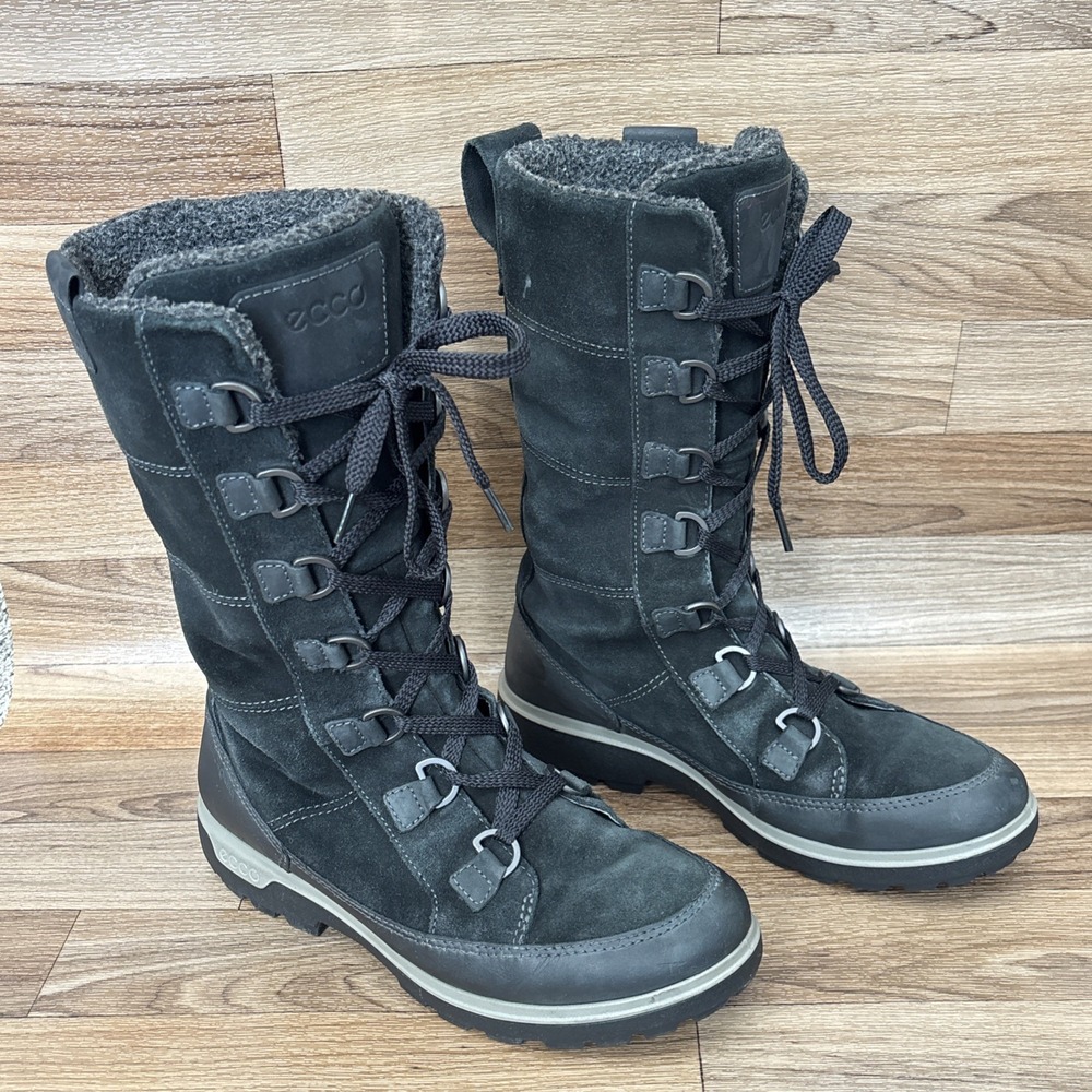 ECCO Gora Tall Winter Boots Womens EU 41 US 10 Black Suede Water Resistant